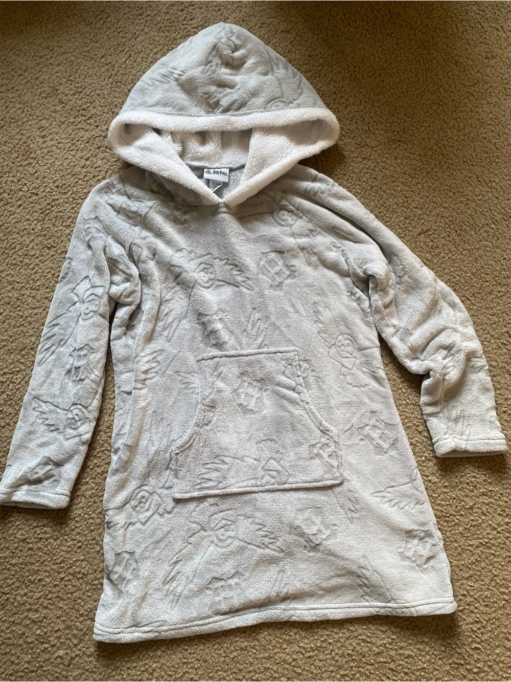 Harry Potter Gray Soft Plush Pullover Fuzzy Hood Robe